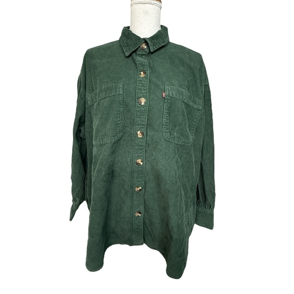 LEVIS RELAXED FIT GREEN CORDUROY BUTTON UP OVER SHIRT WOMENS SIZE XXL - Picture 1 of 14